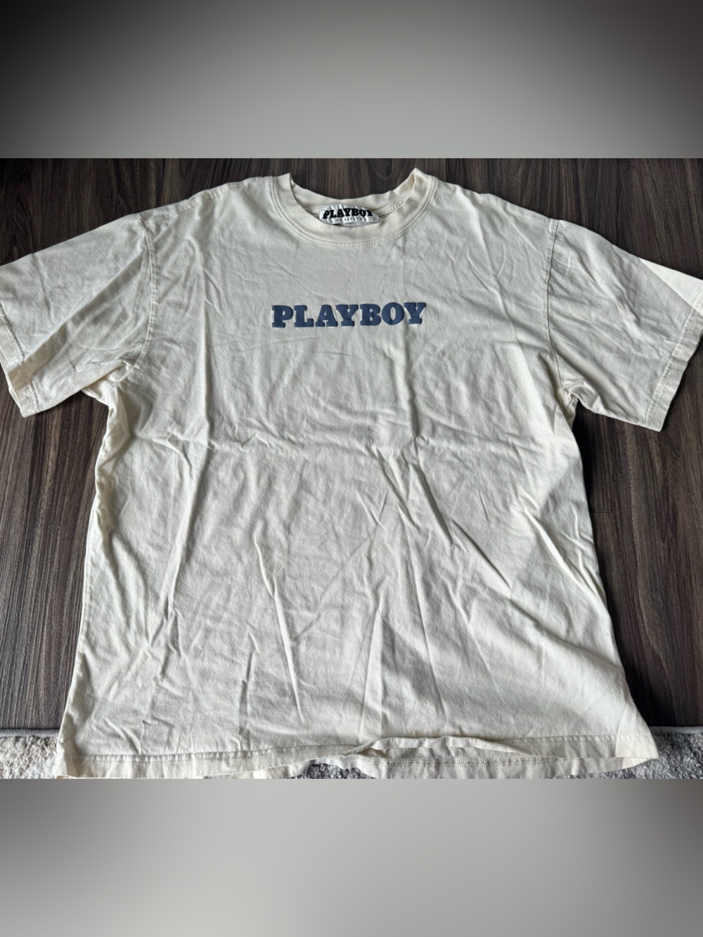 PacSun Cream Short Sleeve Tee with Blue PLAYBOY Logo
